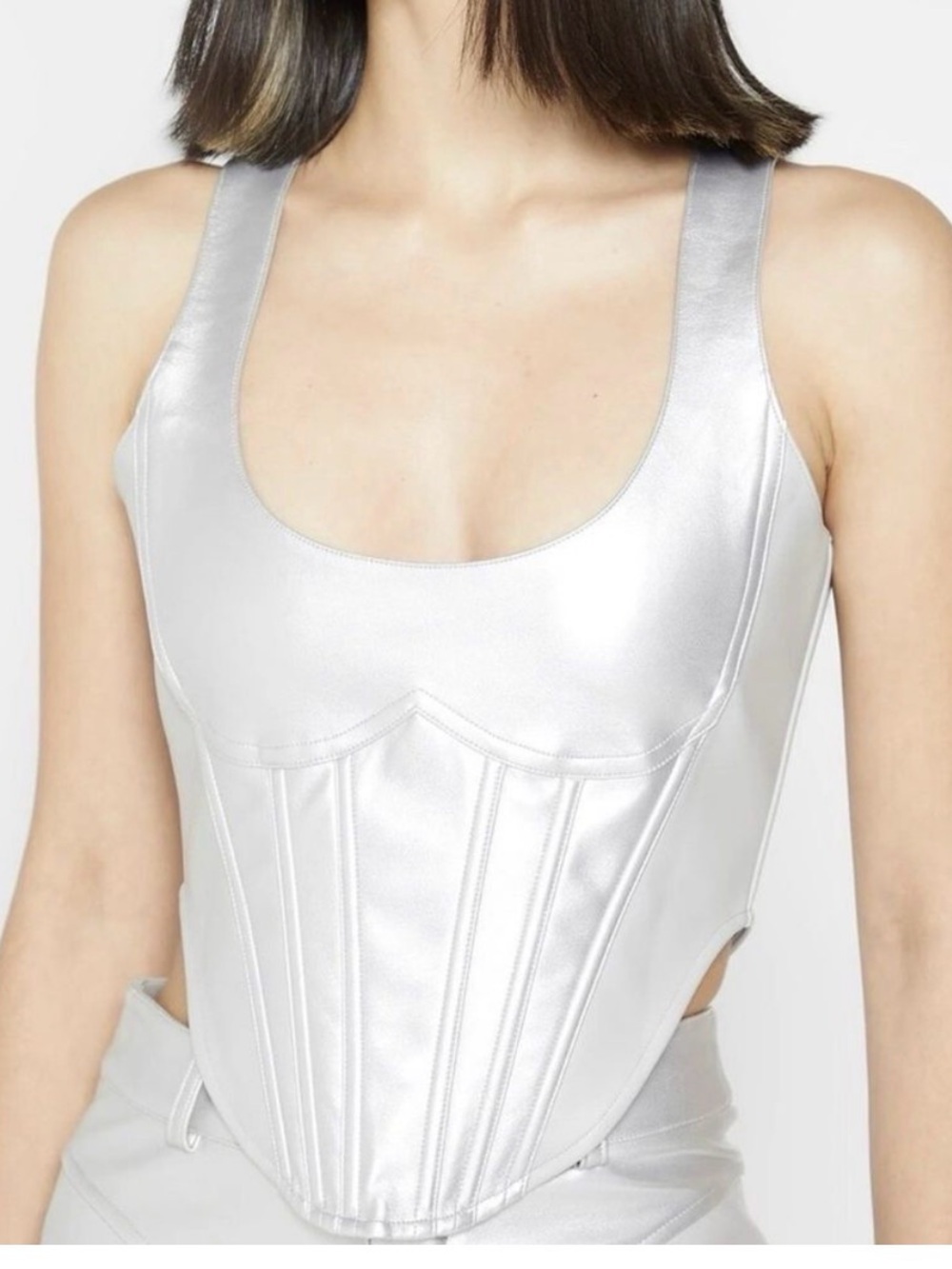 Maniere De Voir Silver Metallic Pleather Corset Top Sz 0 Bachelorette Glam Rave